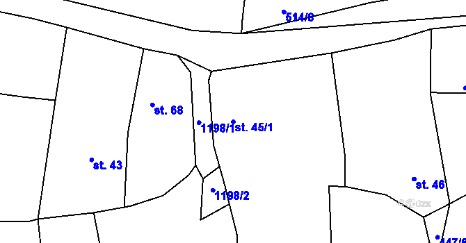 Parcela st. 45/1 v KÚ Jarov u Blovic, Katastrální mapa