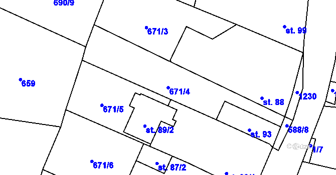 Parcela st. 671/4 v KÚ Jarov u Blovic, Katastrální mapa