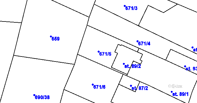 Parcela st. 671/5 v KÚ Jarov u Blovic, Katastrální mapa