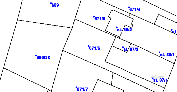 Parcela st. 671/6 v KÚ Jarov u Blovic, Katastrální mapa