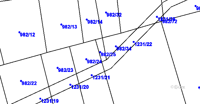 Parcela st. 982/25 v KÚ Jarov u Blovic, Katastrální mapa