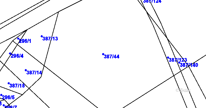 Parcela st. 387/44 v KÚ Jarov u Blovic, Katastrální mapa