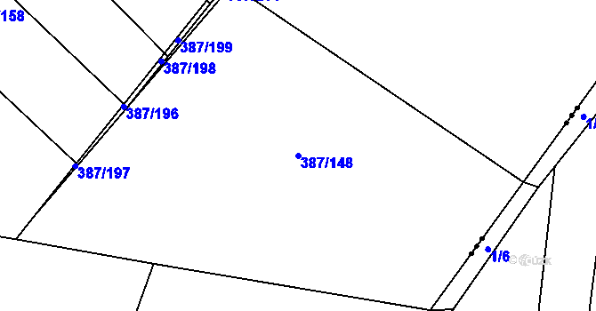 Parcela st. 387/148 v KÚ Jarov u Blovic, Katastrální mapa