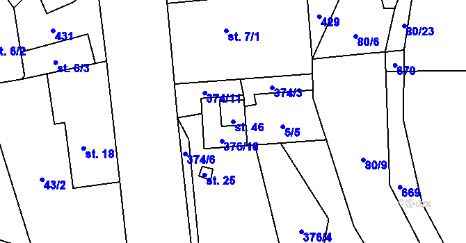 Parcela st. 46 v KÚ Zhůř, Katastrální mapa