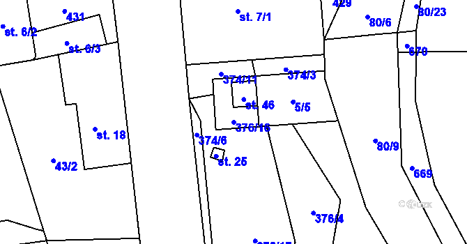 Parcela st. 376/16 v KÚ Zhůř, Katastrální mapa