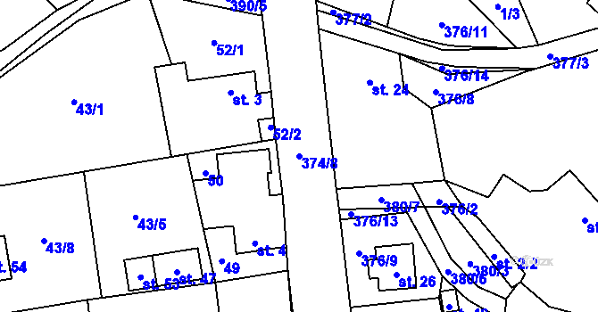 Parcela st. 374/8 v KÚ Zhůř, Katastrální mapa