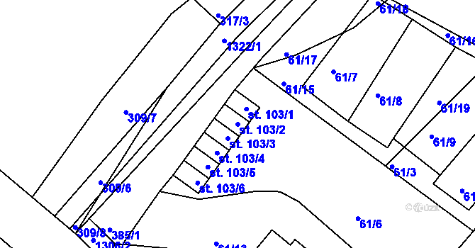 Parcela st. 103/2 v KÚ Jarov, Katastrální mapa
