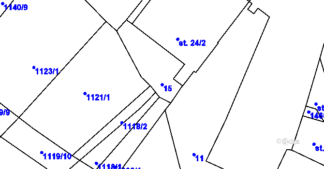 Parcela st. 15 v KÚ Jarov, Katastrální mapa