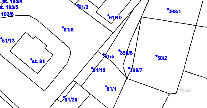 Parcela st. 61/5 v KÚ Jarov, Katastrální mapa