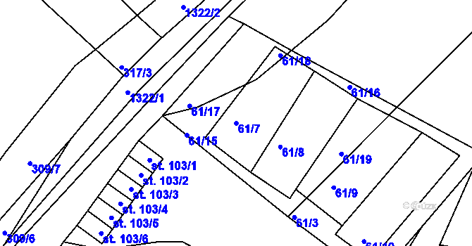 Parcela st. 61/7 v KÚ Jarov, Katastrální mapa
