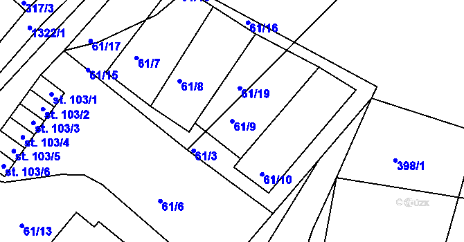 Parcela st. 61/9 v KÚ Jarov, Katastrální mapa
