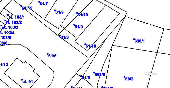 Parcela st. 61/10 v KÚ Jarov, Katastrální mapa