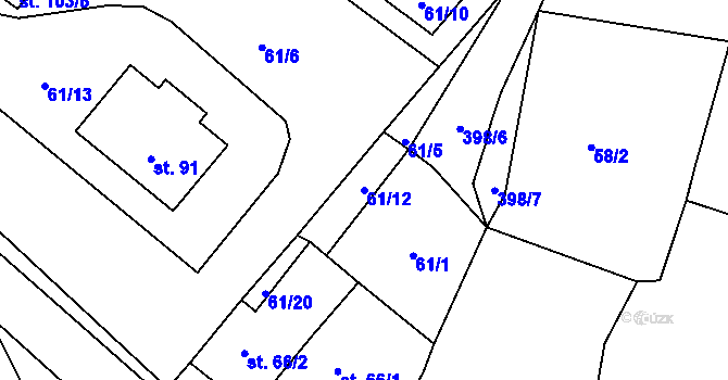 Parcela st. 61/12 v KÚ Jarov, Katastrální mapa
