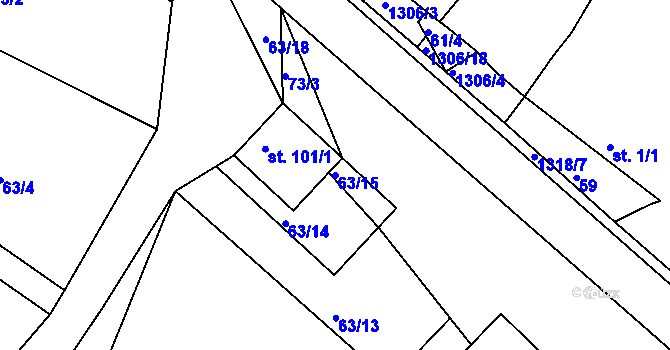 Parcela st. 63/15 v KÚ Jarov, Katastrální mapa