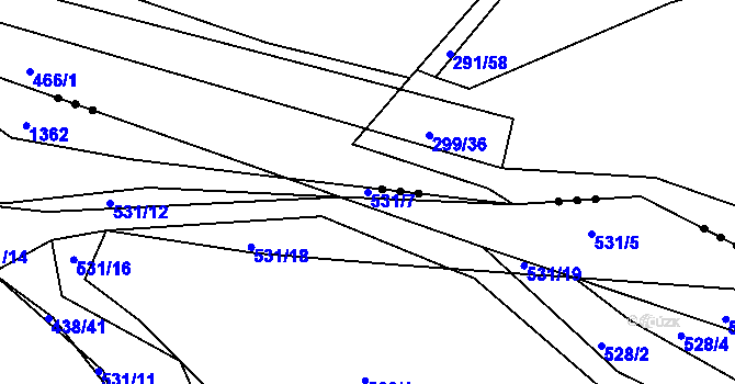 Parcela st. 531/7 v KÚ Jarov, Katastrální mapa