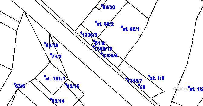 Parcela st. 1306/4 v KÚ Jarov, Katastrální mapa