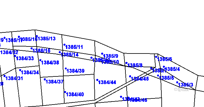 Parcela st. 1385/9 v KÚ Jarov, Katastrální mapa