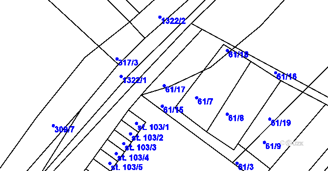 Parcela st. 61/17 v KÚ Jarov, Katastrální mapa