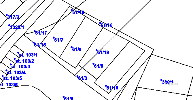 Parcela st. 61/19 v KÚ Jarov, Katastrální mapa