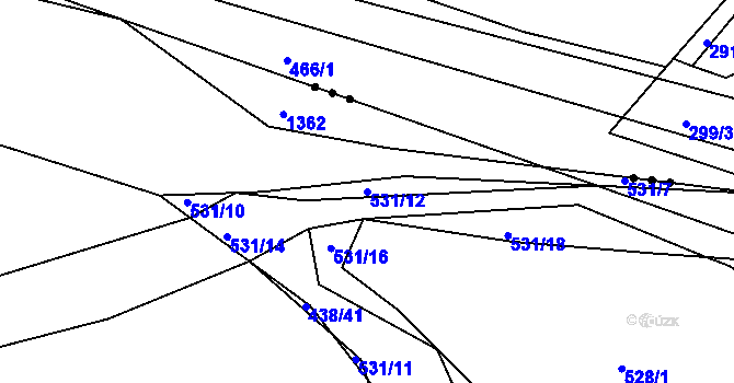 Parcela st. 531/12 v KÚ Jarov, Katastrální mapa