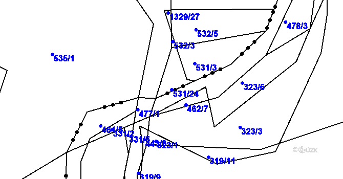 Parcela st. 531/24 v KÚ Jarov, Katastrální mapa