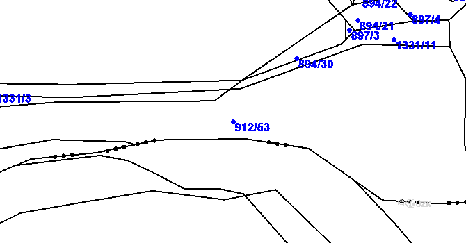 Parcela st. 912/53 v KÚ Jarov, Katastrální mapa