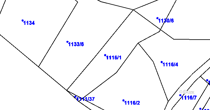 Parcela st. 1116/1 v KÚ Jarov, Katastrální mapa