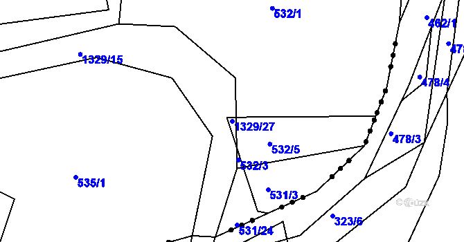 Parcela st. 1329/27 v KÚ Jarov, Katastrální mapa
