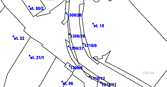 Parcela st. 1318/9 v KÚ Jarov, Katastrální mapa