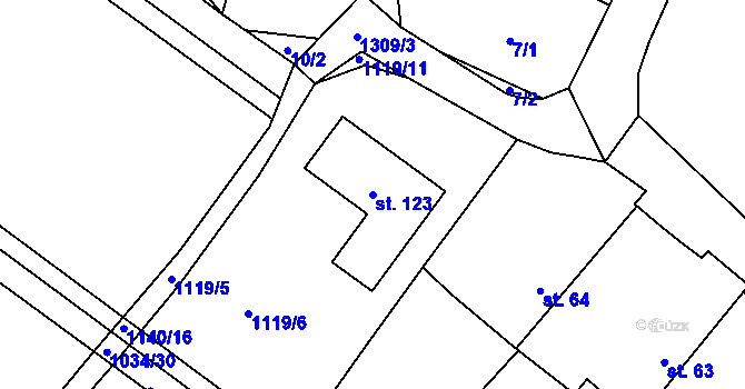 Parcela st. 123 v KÚ Jarov, Katastrální mapa