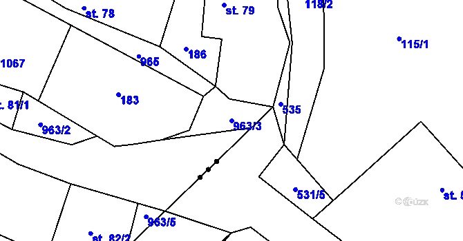 Parcela st. 963/3 v KÚ Jarpice, Katastrální mapa