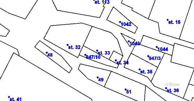 Parcela st. 33 v KÚ Jarpice, Katastrální mapa