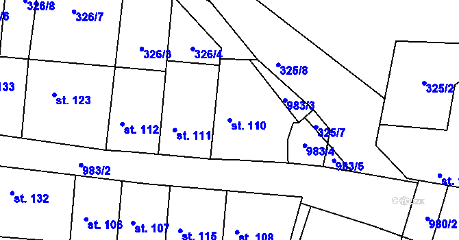 Parcela st. 110 v KÚ Jarpice, Katastrální mapa