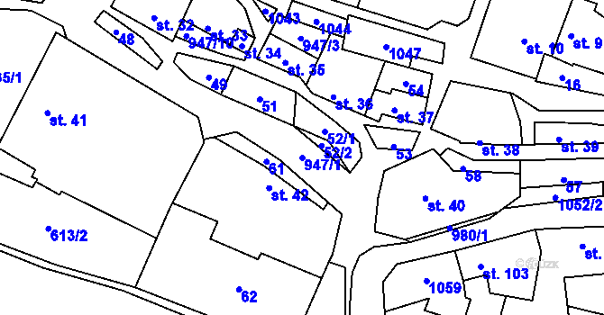 Parcela st. 947/1 v KÚ Jarpice, Katastrální mapa