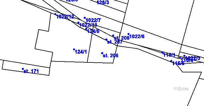 Parcela st. 206 v KÚ Jarpice, Katastrální mapa