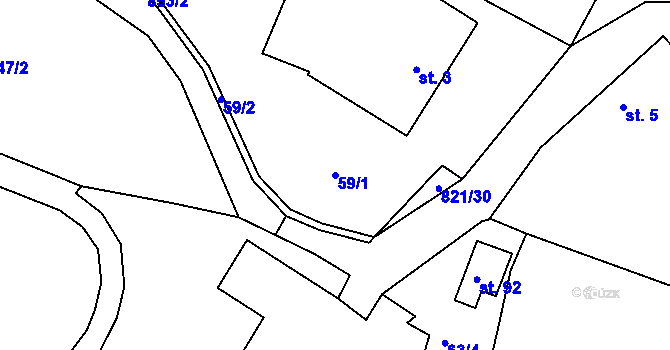 Parcela st. 59/1 v KÚ Jasenice, Katastrální mapa