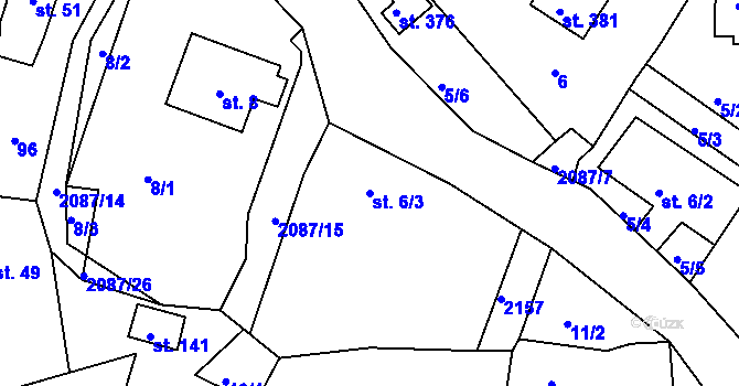 Parcela st. 6/3 v KÚ Jasenice u Valašského Meziříčí, Katastrální mapa