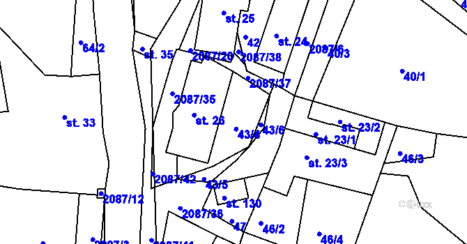 Parcela st. 43 v KÚ Jasenice u Valašského Meziříčí, Katastrální mapa