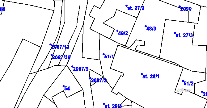 Parcela st. 51/1 v KÚ Jasenice u Valašského Meziříčí, Katastrální mapa