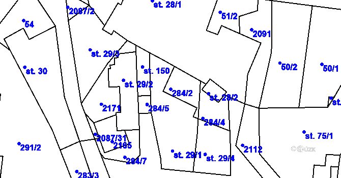 Parcela st. 284/2 v KÚ Jasenice u Valašského Meziříčí, Katastrální mapa