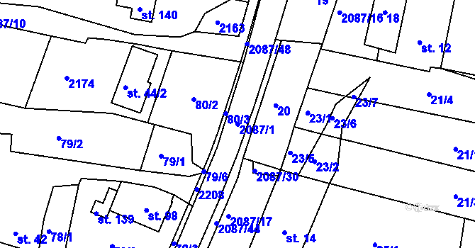 Parcela st. 2087/1 v KÚ Jasenice u Valašského Meziříčí, Katastrální mapa