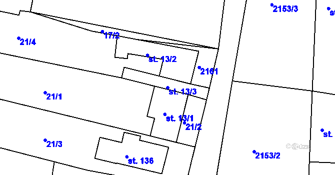 Parcela st. 13/3 v KÚ Jasenice u Valašského Meziříčí, Katastrální mapa