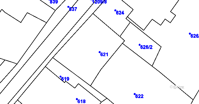 Parcela st. 621 v KÚ Jasenná, Katastrální mapa