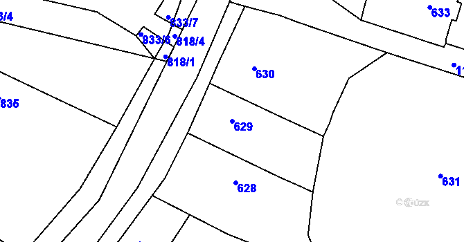 Parcela st. 629 v KÚ Jasenná, Katastrální mapa