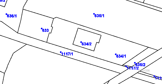 Parcela st. 634/2 v KÚ Jasenná, Katastrální mapa
