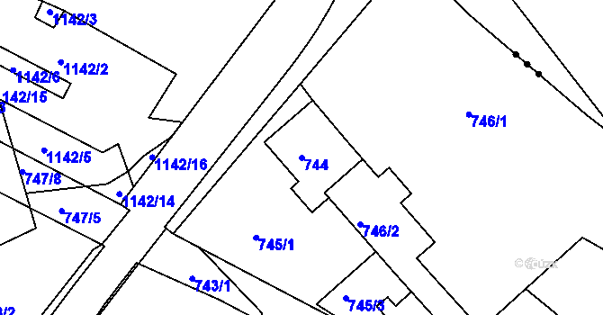 Parcela st. 744 v KÚ Jasenná, Katastrální mapa