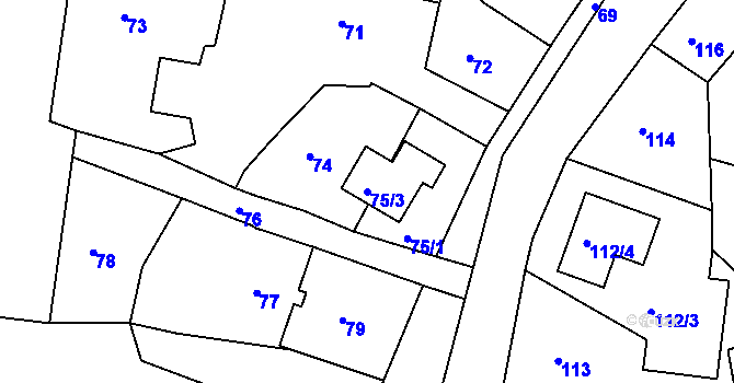 Parcela st. 75/3 v KÚ Jasenná, Katastrální mapa