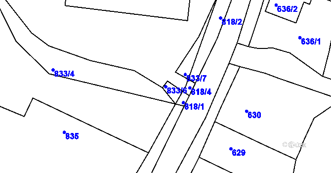 Parcela st. 833/6 v KÚ Jasenná, Katastrální mapa