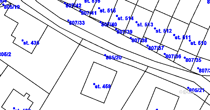 Parcela st. 805/20 v KÚ Jasenná na Moravě, Katastrální mapa