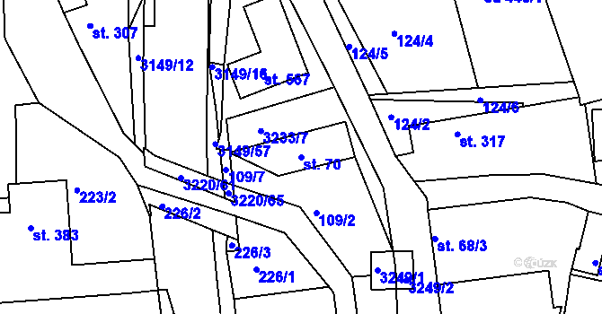 Parcela st. 70 v KÚ Jasenná na Moravě, Katastrální mapa